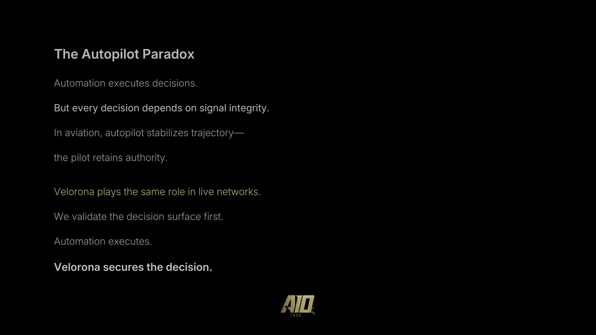Velorona insight graphic on the autopilot paradox in telecom network operations.